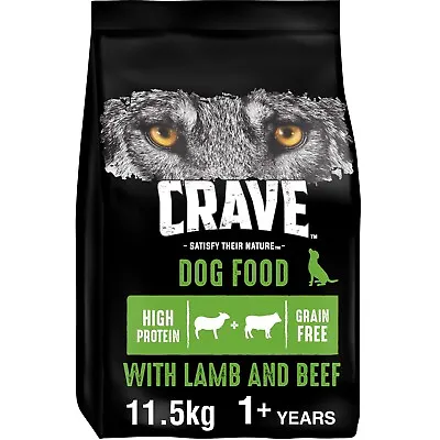 11.5kg Crave Natural Grain Free Adult Dry Dog Food Lamb & Beef Dog Biscuits • £46.99