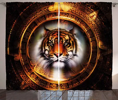 Tiger Curtains Ancient Mayan Calender Window Drapes 2 Panel Set 108x90 Inches • $69.99