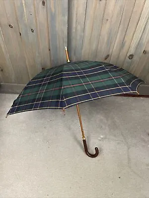 Vintage Ralph Lauren Polo Golf Umbrella  Tartan Plaid Blue Green • $59.99