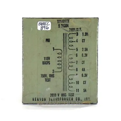 Vintage Kenyon S26394 Power Transformer 710 VDC 6.3VCT 2.5A 6.3V 4A 6.3V 5A • $99.95