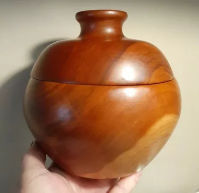 Wood Turning Carved Treen Sugar Spice Treenware Bowl Lid Dish Canister 7  Burl  • $80