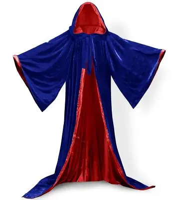 Velvet Cloak Line With Sleeves Robe Halloween Hooded Wizard Medieval Renaissance • $51.69