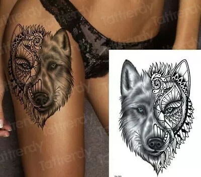 Maori Detailed Wolf Temporary Tattoos Sticker Womens Arm Leg Mens Tribal Back • £2.99