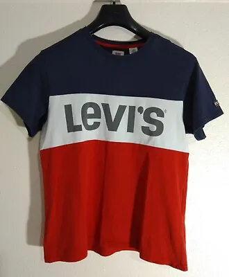 Levi's Men's T Shirt Small S Red White Blue Logo Retro Short Sleeve Free Postage • £9.95