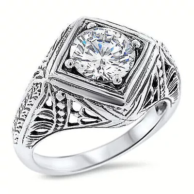 Art Deco Solitaire Filigree Wedding Ring 2.01 Ct Cubic Zirconia 14k White Gold • $280.74
