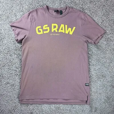 G Star Raw Shirt Mens Large Graphic Salmon Yellow Big Logo Crew Short Sleeve Top • $16.16