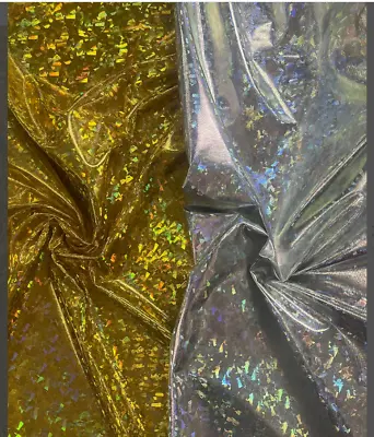Shattered Glass Metallic Holographic Lycra Fabric 4Way Stretch Spandex Material • £2.50