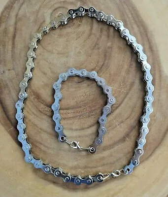 Bike Chain Necklace Bracelet Set Heavy Biker Neck Chain Bracelet • $19.25