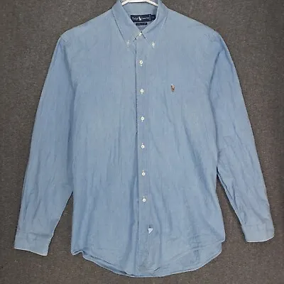 $28.88 • Buy Vintage Ralph Lauren Chambray Button Up Mens XL Blue Faded Long Sleeve Preppy