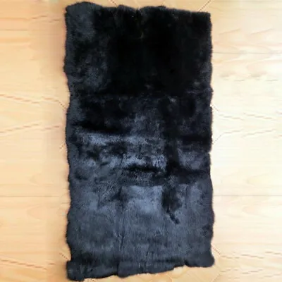 Real Rabbit Fur Throw Blanket Whole Skin Fur Hide Pelts Rug Tanned Leather Black • $34.19
