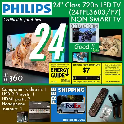 Philips 24  Class 720p LED TV (24PFL3603/F7) With Remote & Stand / NON SMART TV • $62.34