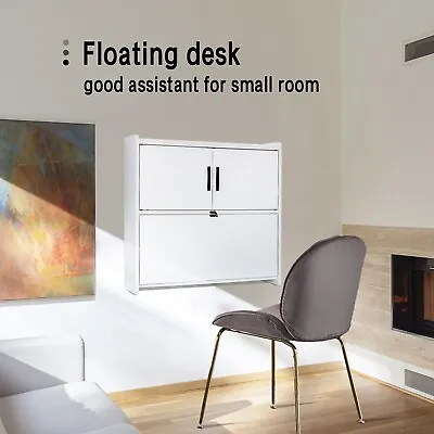 Wall Mounted Table Folding Computer Desk Floating Storage Shelves Bookcases Home • £53.99