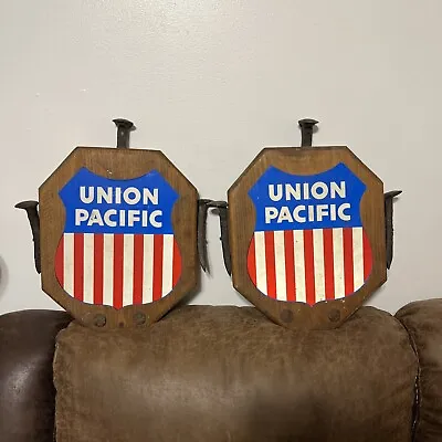 Vintage Handcrafted Wooden UNION PACIFIC Railroad Sign Plaque Wall Art Spikes • $250