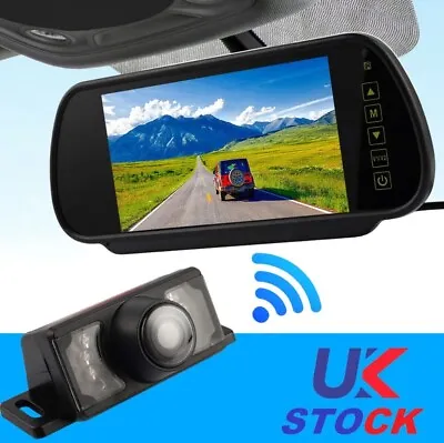 7  Wireless Mirror LCD Monitor + Car Rear View Night Reverse Backup HD Camera • £38.99