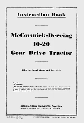 McCormick-Deering  10 - 20 Instruction 7-29-38 5-15-41 (please Read Description • $14.95