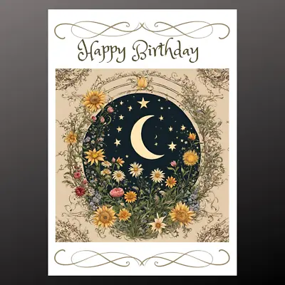 Birthday Greetings Card  Personalise Option Seeded Celestial Moon Pagan Wiccan • £2.99