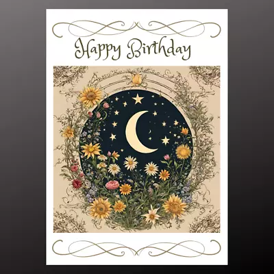 Happy Birthday Greetings Card  Personalise Seeded Celestial Moon Pagan Wiccan • £14.99