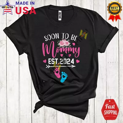 Soon To Be Mommy Est 2024 Cheerful Mother's Day Flowers Pregnancy T-Shirt • $19.95