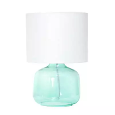 Modern Glass Table Lamp With Fabric Shade - Aqua With White Shade • $20.29