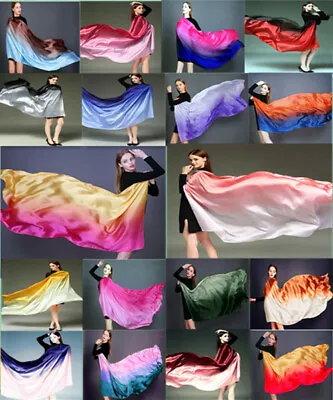 £10.78 • Buy Color Gradient Women Silk Scarf Shawl Belly Dance Waving Scarf Veil 100*190cm