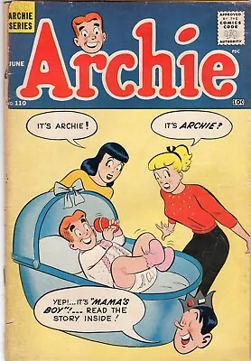 Archie Comic #110 1960  Harry Lucey Betty Veronica Jughead Mamas Boy Baby • £7.92