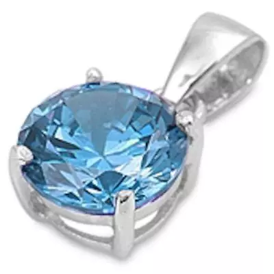 Round Aquamarine .925 Sterling Silver Solitaire Pendant • $11.76