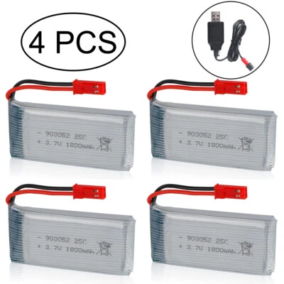 $69.99 • Buy 4pcs 1800mah 3.7v 25c Lipo Battery Usb Charger Jst Plug For Rc Quadcopter Drone
