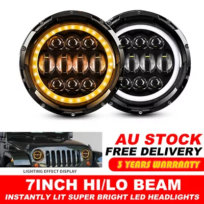 Pair 7inch Round LED Headlights Turn Light HI/LO For GQ Patrol Jeep Wrangler JK • $109.99