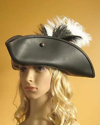 Pirate Women Hat Medieval Renaissance SCA Larp Leather Tricorn Pirate Hat Deluxe • $95.66