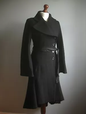 £89.99 • Buy TOPSHOP Wool TRENCH COAT  Victorian Goth Fit Flare Dom Riding 8 Belt Halloween