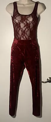 Forever 21 Gothic Burgundy Red Stretchy Crushed Velvet Leggings Size S • $4.99