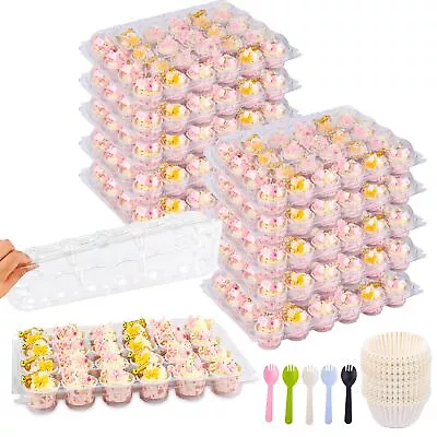 (24 Packs X 10 Sets Mini Cupcake Containers Cupcake Carrier HoldersDeep Dom... • $39.62