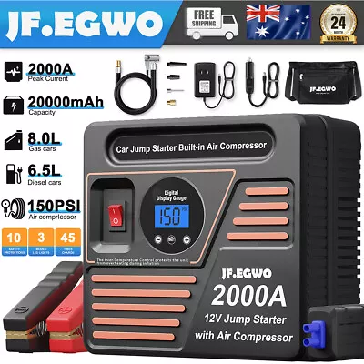 JFEGWO 2000A Car Jump Starter Battery Booster 150PSI Air Compressor Power Bank • $89.59