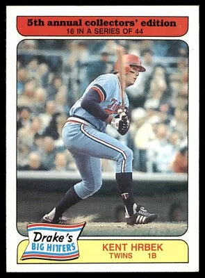1985 Drake's Big Hitters (B) Kent Hrbek #16 NM-MT/Better Minnesota Twins • $1.50