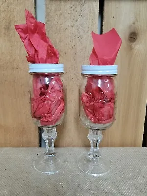 2 Ball Stemmed Mason Jar Wine Glass Goblet 16oz Pair Johnny Depp Mega Pint • $12.40