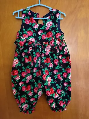 Unbranded Vintage Floral Overalls 3-6 Months 100% Cotton Sleeveless  • $22