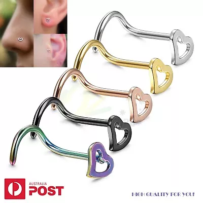 1-5pcs Nose Piercing Stud Ring Heart Surgical Steel Spiral Tail Body Jewellery • $3.99