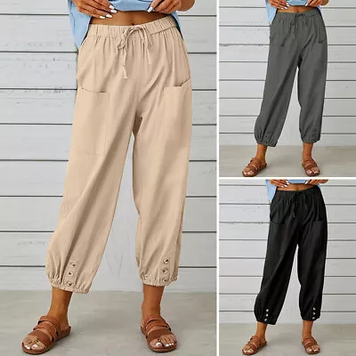 ZANZEA Women Elastic Waist Long Harem Pants Casual Loose Capri Trousers Bottoms • $27.16