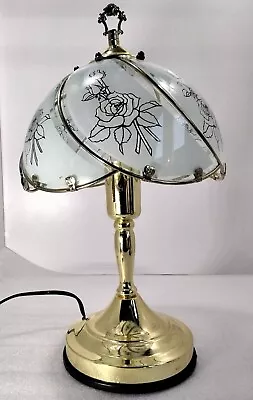 £12 • Buy Vintage Gold Colour Metal Lamp Base & Glass Shade Bedside Table Light Lounge 