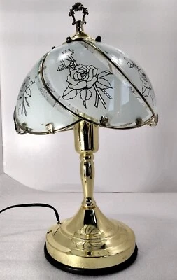 £12 • Buy Vintage Gold Colour Metal Lamp Base & Glass Shade Bedside Table Light Lounge 