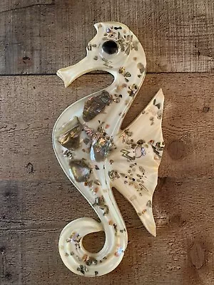 Vtg Seahorse Large 12  Abalone Shell Lucite Acrylic Wall Plaque Beach MCM • $21
