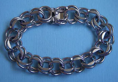 Vintage 7 3/4  Heavy Double Link Box Clasp Sterling Charm Bracelet • $49.99