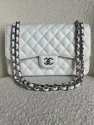 Chanel White Caviar Jumbo Classic Double Flap Bag • £3899