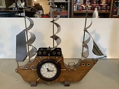 WORKS! Vintage Wood Nautical Sailing Boat Ship Electric Clock TV Lamp- Lanshire • $95