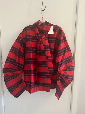 $40 • Buy ASOS Curve  Long Sleeve Taffeta Check Top With Neck Tie Sz 20 Bnwt (k64