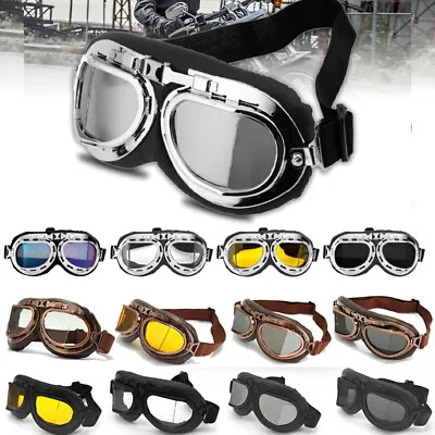 Retro Motorcycle Goggles Aviator Pilot Vintage Flying Eyewear Glasses Helmet ATV • $10.99