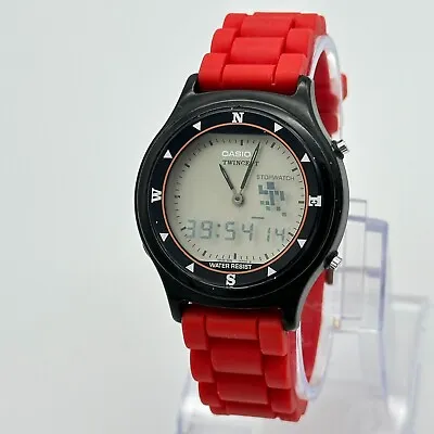 Rare Men's CASIO Twincept Analog-Digital Alarm Dual Time Watch Working AQX-10 • $119.99