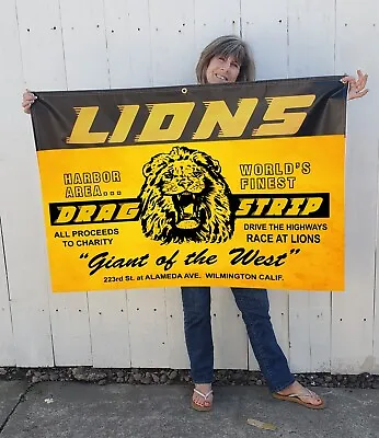 Vintage Lions Drag Strip Banner - Large 48  X 33  For Gas Enthusiasts - NHRA • $44.99