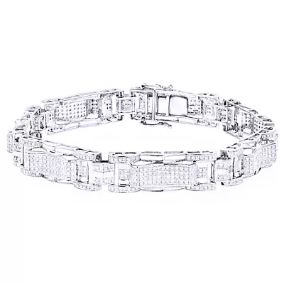 3.27 Ct Simulated Diamond 14K White Gold Plated Men's Link Bracelet Jewelry • $977.03