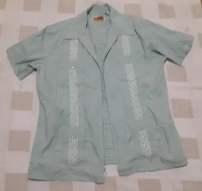 Vintage 1970s The Genuine Haband Guayabera Green Zip Front Size Large • $22.99